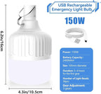 Emergency LED Light Bulb, 150W USB Rechargeable LED Emergency Light Bulb with 5 Lighting Modes, Portable Emergency Rechargeable Light Bulbs with Hook for Outdoor Picnic Camping Tent