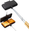 Double Cast Iron Pie Pan & Pie Iron Cooker, Pre-Seasoned Heavy-Duty Pie Irons for Camping, Cast Iron Camping Cookware and Campfire Cooking Equipment with Detachable Handles for Indoor/Outdoor Use
