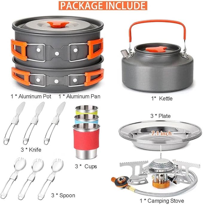 JSEIAJB Camping Travel Equipment Tableware Cookware Kit Pots Burner Gas Stove Accessories Kitchen Utensils Sets Picnic BBQ Supplies
