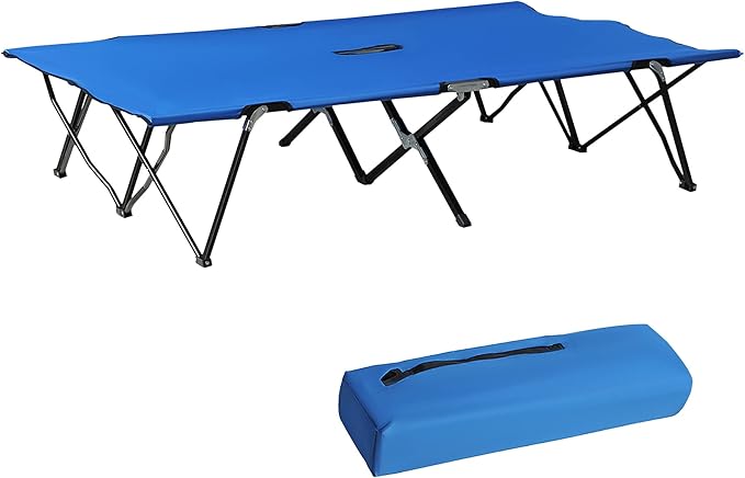 2 Person Folding Camping Cot for Adults, 50" Extra Wide Outdoor Portable Sleeping Cot with Carry Bag, Elevated Camping Bed, Beach Hiking, Blue