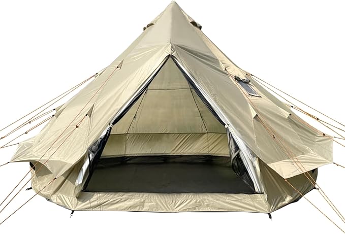 DANCHEL OUTDOOR B2A Portable Bell Tent No Center Pole, 4 Season Yurt with Stove Jack Spacious Interior for 4/8 Person Camping Hiking Glamping 300D Oxford Nylon,13ft/16.4ft Khaki