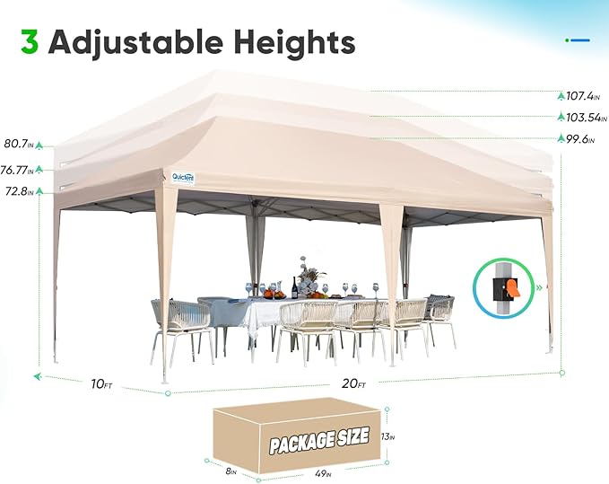 Quictent 10x20 Pop up Canopy Without Sidewalls Easy up Canopy Tent Instant Shelter with Windows for Outdoor Event Party