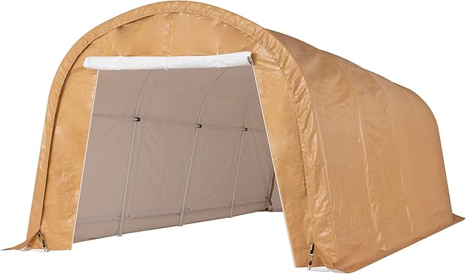 Carport 10 x 20 ft Outdoor Portable Storage Shelter Shed with 2 Rolled up Zipper Doors, Waterproof and UV Resistant Portable Garage Party Tent, Heavy Duty Car Canopy for Car, Truck, Boat, Brown