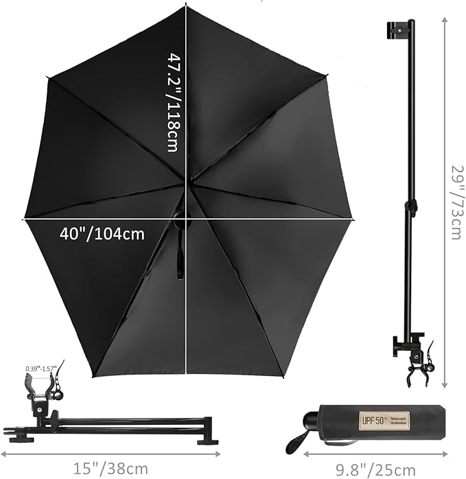 Upf 50+ Chair Umbrella With Clamp/Sun Shade - Portable Umbrella For Sports & Outdoors - Secure Clamp, 360-Degree Swivel Adjustable Position For Maximum Sun Protection