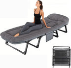 Camping Cot Portable Folding Bed for Adults 6 Position Adjustable Cot Recliner Chair with Pillow Heavy Duty Steel Frame Camping Office Nap Indoor Outdoor Use (Large(74in))