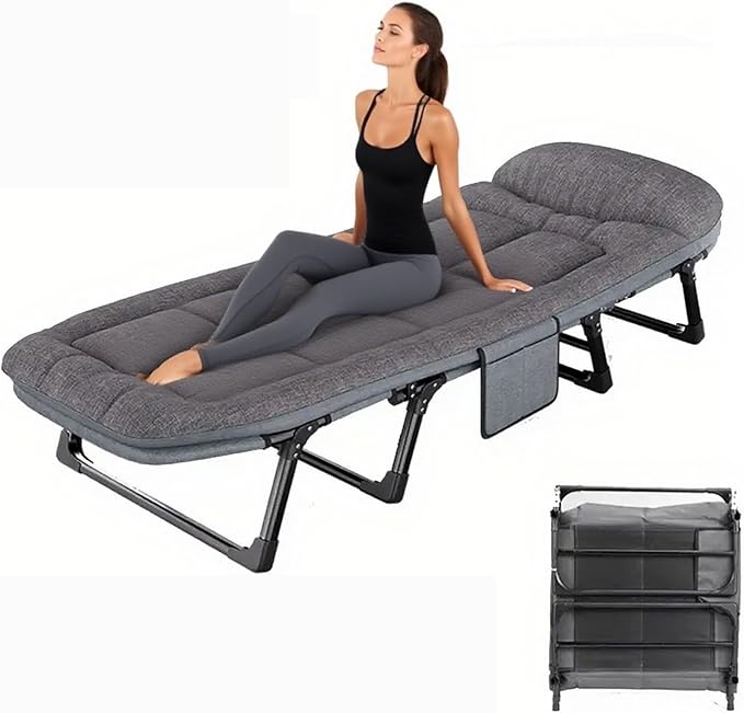 Camping Cot Portable Folding Bed for Adults 6 Position Adjustable Cot Recliner Chair with Pillow Heavy Duty Steel Frame Camping Office Nap Indoor Outdoor Use (Large(74in))