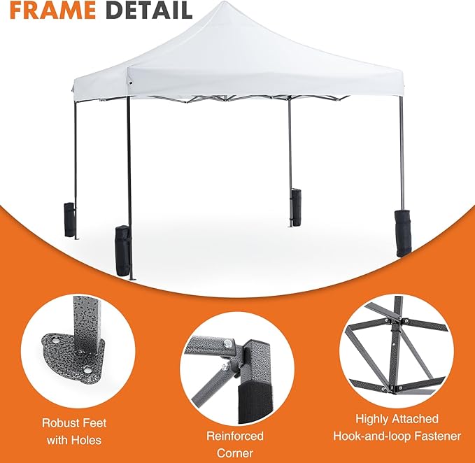 OLIXIS 10x10 Ft Waterproof Pop Up Canopy Tent, Portable Outdoor Shade Shelter with Sand Bags, Ideal for Beach, Backyard Parties & Events, Chalk White