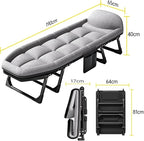 Cotton Linen Camping Cot, Space Saving Folding Bed for Adults, 6-Position Folding Chaise Lounge Chair for Indoor Outdoor