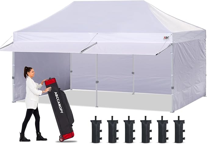 ABCCANOPY 10x20 Pop up Canopy Tent with Sidewalls - Easy up Canopies with Awning, Outdoor Tents for Parties, Market, Commercial Events, White