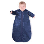 Baby Sleeping Bag Sack - Warm Quilted Duvet Material - Outdoor & Indoor, Unisex Travel Wearable Blanket. Fits Infants, Removable Sleeves & Convenient Shoulder Snaps, Indigo, Small (0-6 Months)