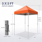 5x5 Pop Up Canopy Tent, Instant Portable Beach Canopy, Outdoor Tent with Carry Bag for Camping, Sports, Tailgating, Events, Orange