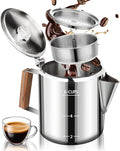 Coffee Maker Coffee Percolator 304 Stainless Steel Pot Stovetop Easy Brewing Even Heating 6 Cup 33.8oz 1000ml Silver Classic Design Heat Resistant Home Camping Outdoor