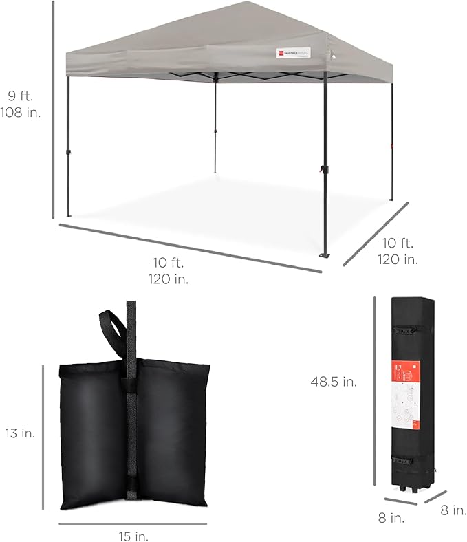 Best Choice Products 10x10ft Pop Up Canopy Tent, Outdoor Shade, 1 Person 1 Minute Set Up, Carry Case, 4 Weight Bags - Light Gray