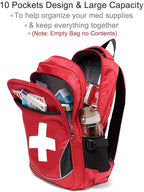 First Aid Bag Empty Red Emergency Medical Bag First Responder Trauma Backpacks Multi-Pocket Traveling Field Trips Camping Essentials (Red, 1 Piece)
