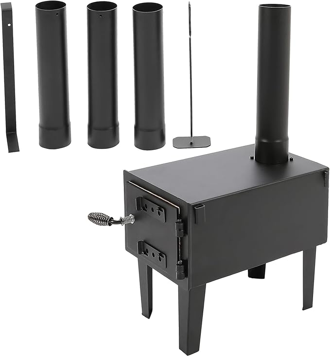 KUAFU Wood Burning Stove Tent Camping Stove for Outdoor Cooking Fishing Hiking Travel Portable Heater with Storable Chimney Pipes Mini Wood Stove