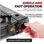 Butane Stove, Portable Camping Stove with Carry Case & Push-Button Starter, Includes Precise Temperature Control & 7,650 BTUs of Power for Camping, Tailgating, & More