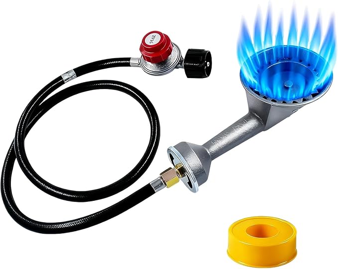 MCAMPAS High Pressure Cast Iron Propane Burner Head with 20 PSI Adjustable Regulator & 4FT Hose, Heavy Duty Replacement for Turkey Fryer Burners, Outdoor Cooking, Camping