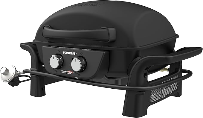 Nexgrill Fortess 2-Burner Portable Gas Grill & Griddle Combo with 263 SQ In Cooking Space, Easy Lift Handles, 13,500 BTU, 2-in-1 Small Tabletop Grill for Camping, Outdoor Cooking, and More - 820-02005