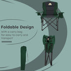 Oversized Folding Camping Chairs - 450 LBS Support Heavy Duty Camp Chair with Padded Cushion, Portable Outside Chairs with Carry Bag，Cooler, Cup Holder for Outdoor, Lawn, Sports - Green