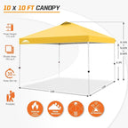 EAGLE PEAK Pop Up Canopy Tent with Wheeled Carry Bag, 8 Stakes, 4 Ropes, 4 Weight Bags, Easy Set Up Tent Canopy, 10x10 ft, 100sqft of Shade, Yellow
