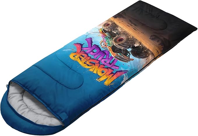 AILONEN Cartoon Car Sleeping Bags,Lightweight & Waterproof,3 Season Warm & Cool Weather,Cute Stars Printed Vehicles Transportation Sleeping Bags for Boys,Kids,Adults Travelling,Outdoors