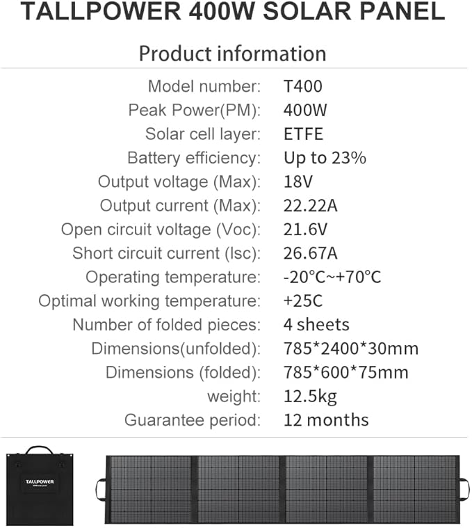 400W Portable Solar Panel, Lightweight Foldable Solar Panel with Adjustable Kickstand, Suitcase with Handle, Solar Charger for Camping, Outdoor Activities