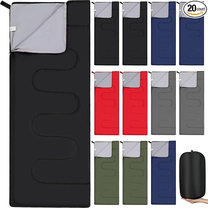 Macarrie 12 Pack Camping Sleeping Bags for Adults Homeless Bulk Cold Weather Kids Sleeping Bag Lightweight Waterproof Compression Sack for Backpacking Traveling Hiking Outdoor Shelter