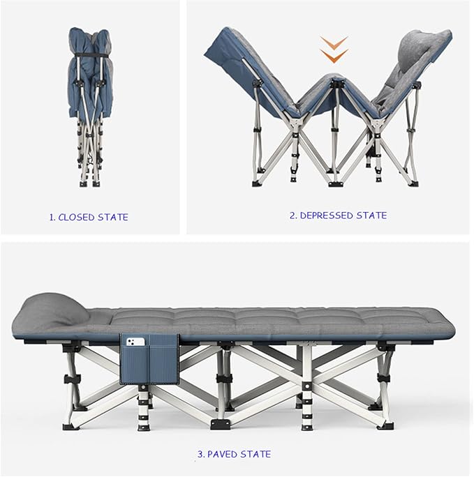 Portable Folding Camping Cot, Camping Cot with Thick Pad, Outdoor Portable Folding Lounge Chair Sleeping Cots Bed, Perfect for Camping, Pool, Beach,A