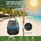 5-Gallon Solar Shower Bag with Real-Time Temp Display - Fast Heating in 20 Mins - Lightweight 0.99lbs Portable Camp Shower for Short Trips & Emergency Backup
