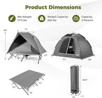 GYMAX 2-Person Tent Cot, 3 in 1 Folding Off-Ground Cot Bed Combo with Portable Wheeled Bag, Waterproof Rainfly, 2 Mesh Doors & Skylight Roof for Hiking, Backpacking, Outdoor