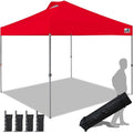 Eurmax USA NOMATTER ONE-Person Open&Close 10x10ft Pop Up Canopy Tent，Portable Shelter Canopy for Outdoor Events，Instant Canopies, Temporary Sunshade,Bonus 4 Sand Bags(Red)
