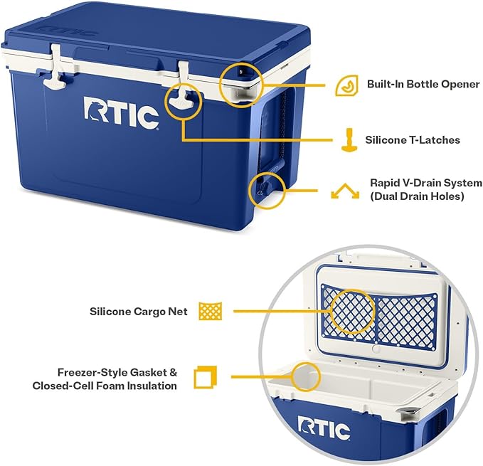 RTIC Ultra-Light 52 Quart Hard Cooler Insulated Portable Ice Chest Box for Beach, Drink, Beverage, Camping, Picnic, Fishing, Boat, Barbecue, 30% Lighter Than Rotomolded Coolers