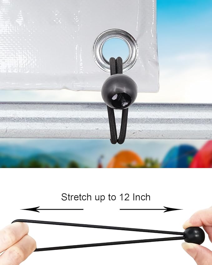25 Pcs 6 Inch Black Latex Bungee Cords with Balls, Heavy Duty Outdoor, Tarp Tie Down, Camping, Tents