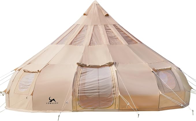 TOMOUNT Canvas Tent with Rainfly with Stove Jack Bell Tent Yurt Glamping Tent with TPU Transparent Roof for Family Camping
