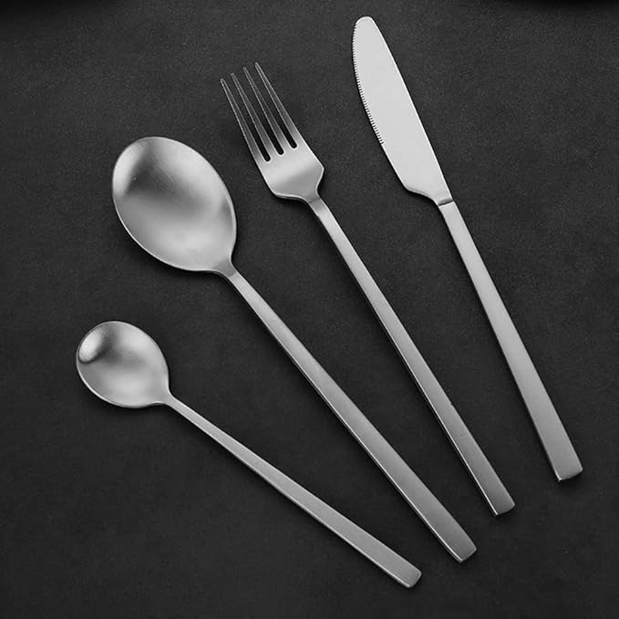 Portable Silverware Set Camping Flatware Stainless Steel Cutlery Set Include Knife Fork Spoon Dessertspoon and Tableware Bag