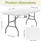 6ft Heavy-Duty Portable Outdoor Folding Table for 6 - Sturdy HDPE Top, 350lbs Capacity, Lockable Design, No Assembly (White) - Camping Parties Picnics