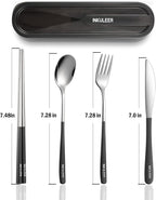 Travel cutlery set, 18/8 stainless steel cutlery, Reusable utensils set with case, Portable Silverware Lunch Box for Camping and Office (Black/knife set)