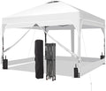 GDY 8x8FT Outdoor Pop Up Canopy Tent with One Push Setup, Easy Setup Gazebo with 4 PVC Transparent Sidewalls for Events, Parties, Camping, White