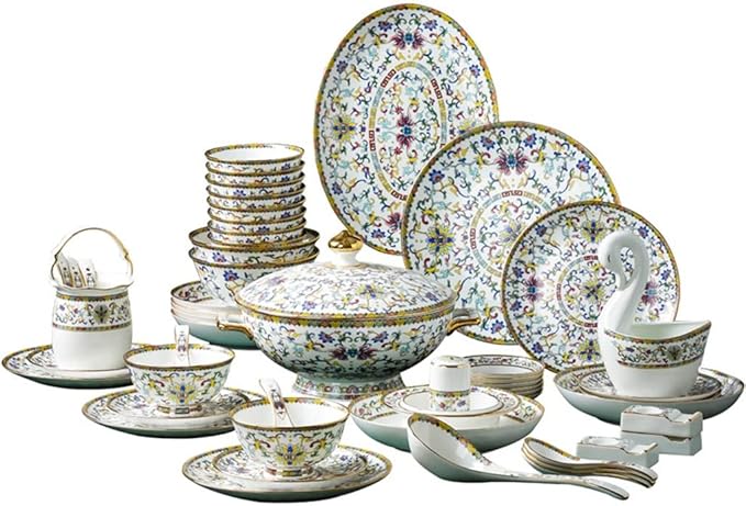 Enameled Bone China Tableware Set Bowl Plate Spoon Chopsticks and Household Set