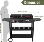 Propane Gas Griddle Charcoal Grill Combo Flat Top Griddle W/Dual Lids & 2 Side Shelves Dual Fuel BBQ Grill for Outdoor Barbecue