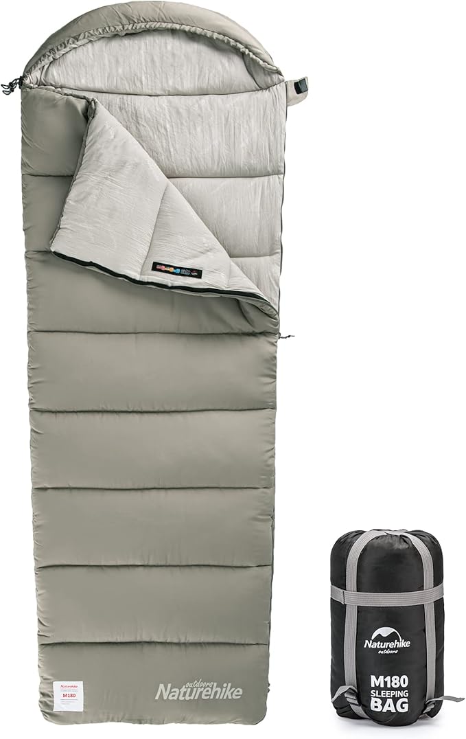 Naturehike Sleeping Bag for Adults with Hood, 33-53℉ Lightweight Hollow Cotton Sleeping Bag, 3 Seasons Waterproof Spliceable Sleeping Bags for Camping, Hiking, Traveling