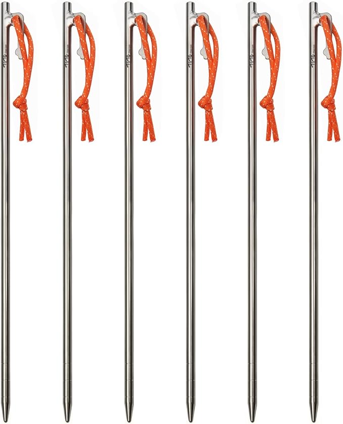TiTo Titanium Tent Pegs Stakes Lightweight Snowfield Grassland Heavy Duty Tent Nails for Outdoor Camping Hiking and Plant Support Garden Stakes 4pcs/6pcs (8×350mm-6pcs)