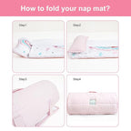 PHF Toddler Nap Mat with Removable Pillow and Minky Fleece Blanket, Rollup Design Warm Slumber Bags for Girls, 52"x20"x2" Kids Sleeping Bag for Daycare Preschool Travel Camping, Rainbow