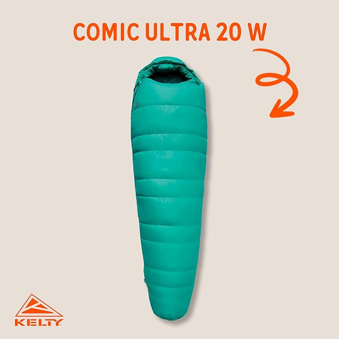 Kelty Cosmic Ultra 20 Degree Sleeping Bag, 800 Dridown, Premium Thermal Efficiency, Soft to Touch, Large Footbox, Environmental and Health Friendly C0 and PFC-Free DWR, Compression Stuff Sack, & More