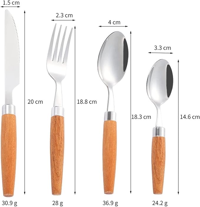 Japanese Flatware Sets Cutlery Sets Stainless Steel Wood Handle Knife Fork Spoon Mixed Cutlery Sets Western Tableware Dinnerware Cutlery Set Camping Travel Picnic Flatwar,