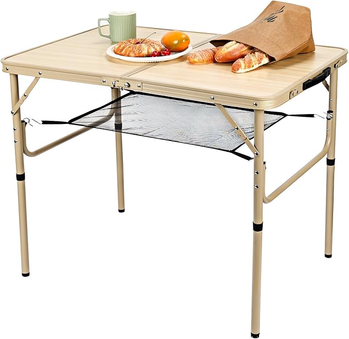 Folding Table 3FT Camping Table 2 Adjustable Height Lightweight Portable Aluminum Mini Foldable for Picnic Beach Indoor Outdoor, Yellow