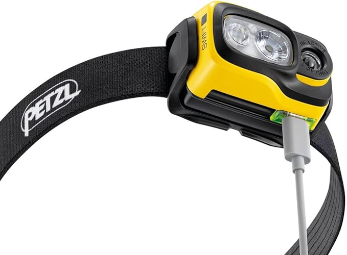 PETZL, Headlamp Swift Rl Black/Yellow, Compact, Powerful, Lightweight, and Rechargeable headlamp Featuring Reactive Lighting® Technology®. 1100 lumens