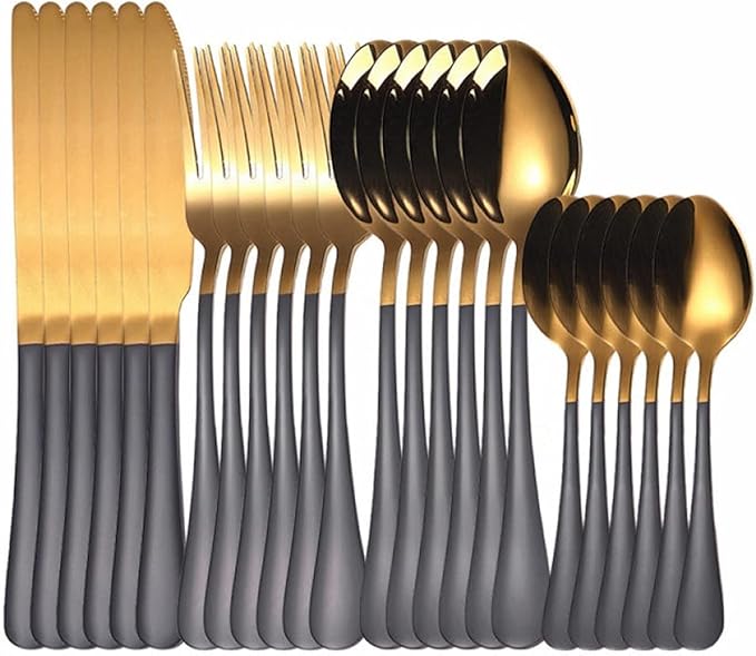 Flatware Sets Gold Cutlery Set Stainless Steel Forks Spoons Knifes Full Tableware Utensils Reusable Tableware Sets Dinnerware Set Eco Friendly Stainless Steel
