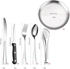 Silverware Flatware Cutlery Set, Outdoor Camping Stainless Steel Table Knife, Fork, Spoon, Plate, Food Clip, Portable Tableware Bag Set.Gold-8Set (Gold 4Set)