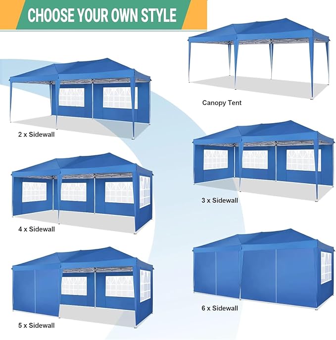 COBIZI Canopy 10x20 Pop Up Canopy with 6 Sidewalls,Waterproof Canopy Outdoor Event Shelter UPF 50+ Gazebo Tents for Parties Beach Camping Wedding Commercial Instant Easy up Canopy 10x20,Blue